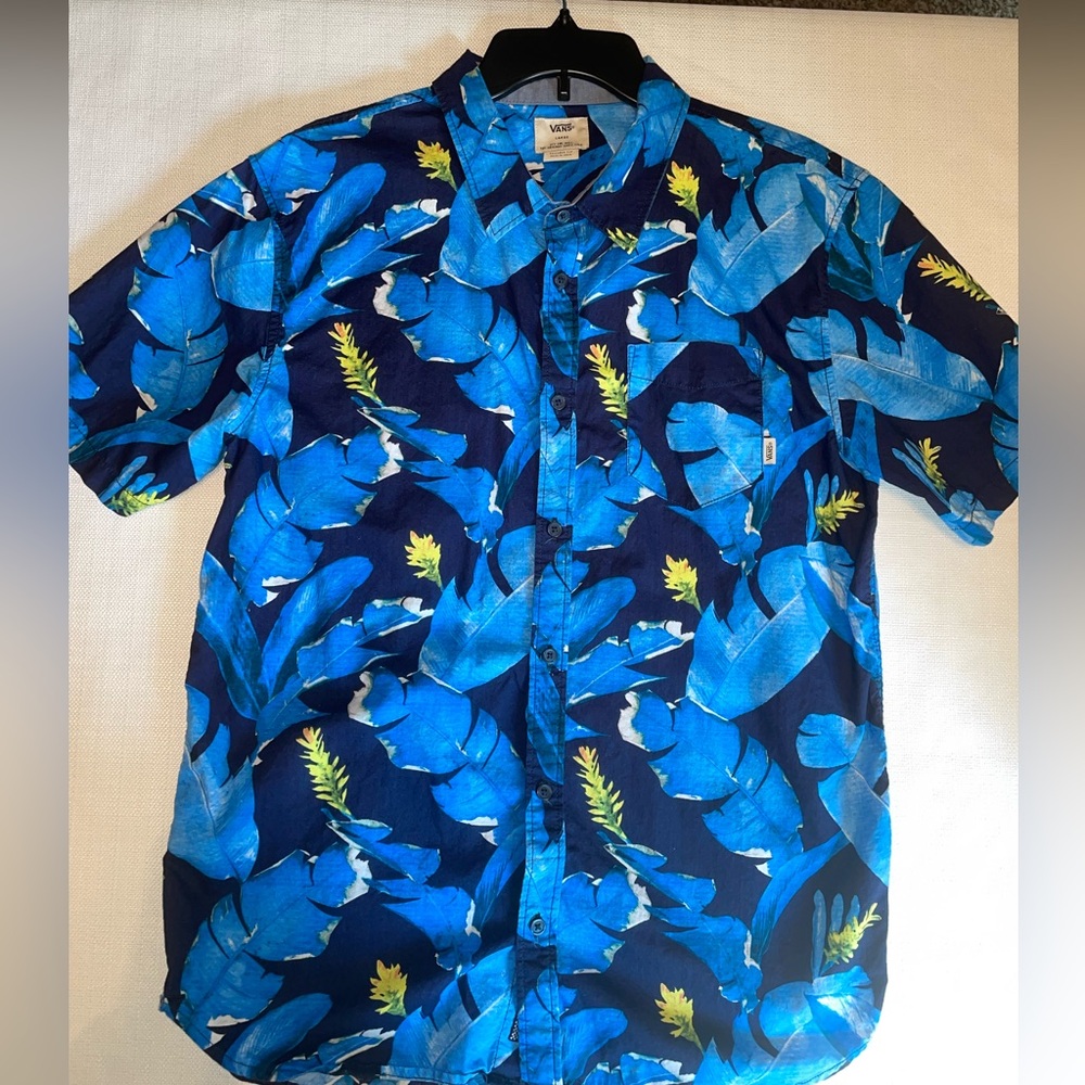 Vans Men's Blue Tropical Print Shirt